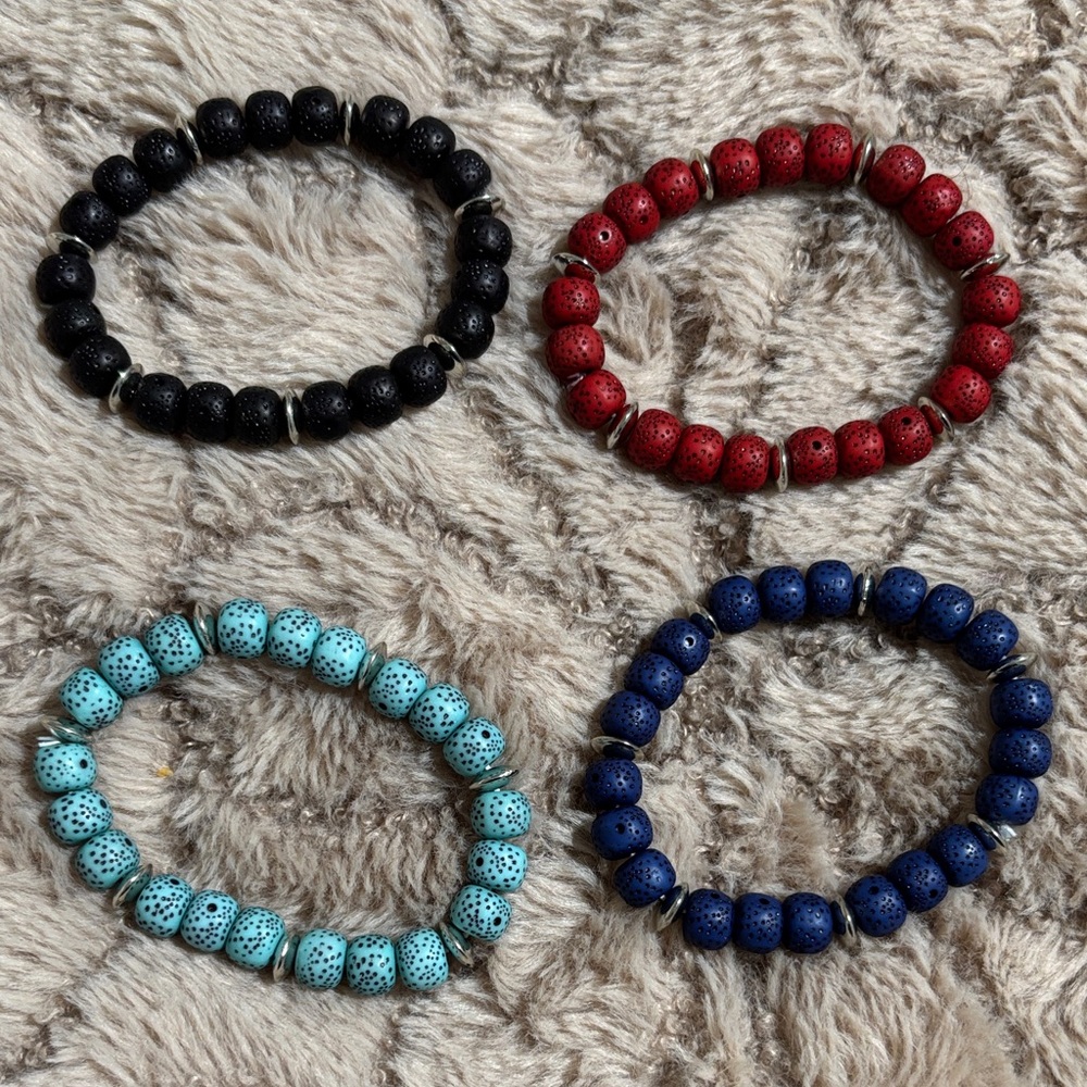 Set of Four Beaded Bracelets in Black, Red, Blue, and Turquoise (4 pc) set 2